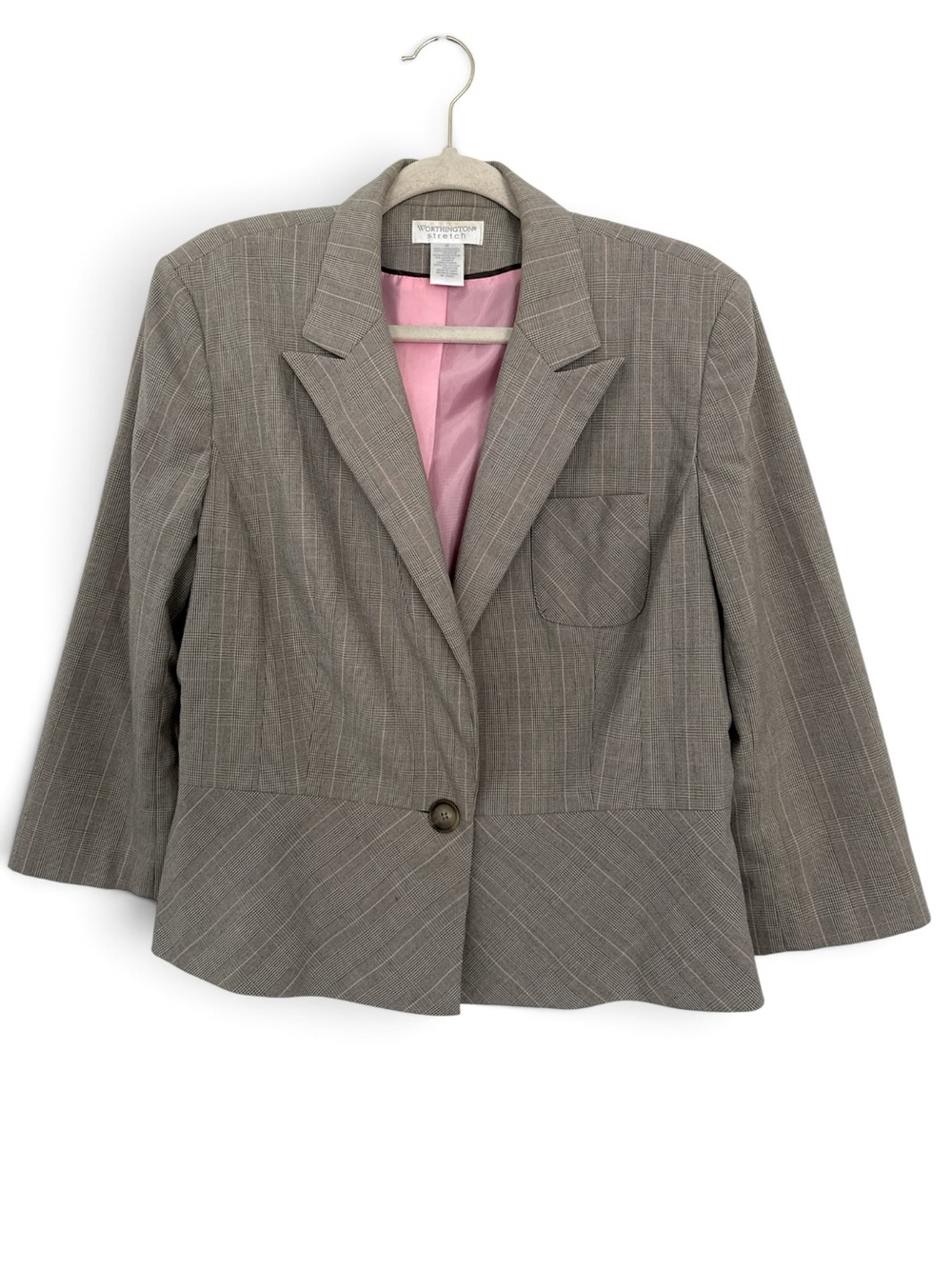 Worthington Gray & Pink Plaid Stretch Blazer – Size 16